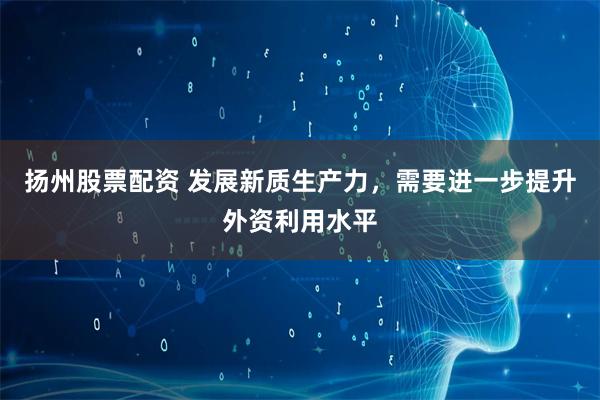扬州股票配资 发展新质生产力，需要进一步提升外资利用水平